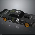Blue Modified Race Car With Orange Wheels 43 Number Graphics And Rear Spoiler