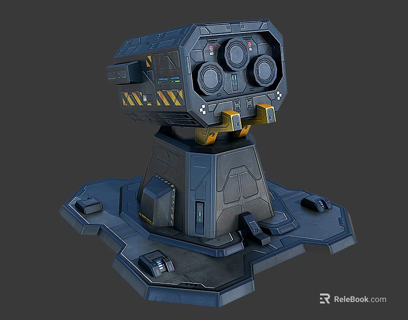 Cartoon Scene With Futuristic Blue Gray Tech Console Yellow Details Dashboard And Base Buttons 3d model 