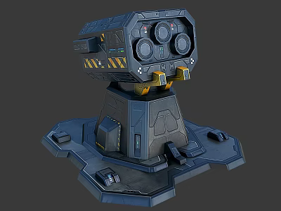 Cartoon Scene With Futuristic Blue Gray Tech Console Yellow Details Dashboard And Base Buttons 3d model