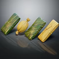 Traditional Leaf Wrapped Snacks In Different Shapes With Green Yellow Wrappers And String Ties