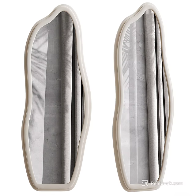 Two Modern Mirrors with Wavy Frames in Interior Reflecting Curtain and Plant Shadows 3d model