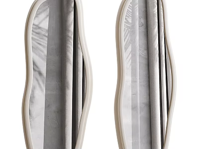 Two Modern Mirrors with Wavy Frames in Interior Reflecting Curtain and Plant Shadows 3d model