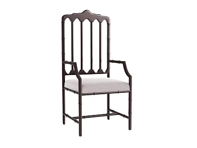 Dark Frame Dining Chair With Slat Back Armrest And Upholstered Seat 3d model