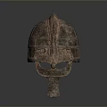 Ancient Metal Weapon Helmet Design With Intricate Patterns And Spiked Top