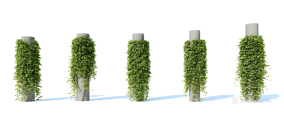Green Vines Covering Concrete Pillars With Lush Foliage And Vertical Growth 3d model 
