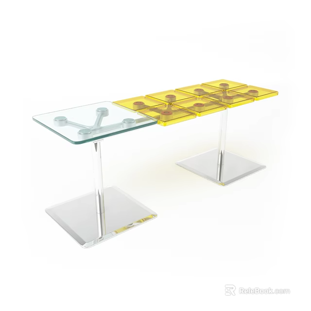Modern Functional Table With Clear And Yellow Glass Top And Chrome Metal Legs 3d model 