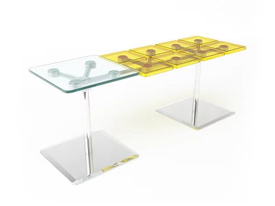 Modern Functional Table With Clear And Yellow Glass Top And Chrome Metal Legs 3d model