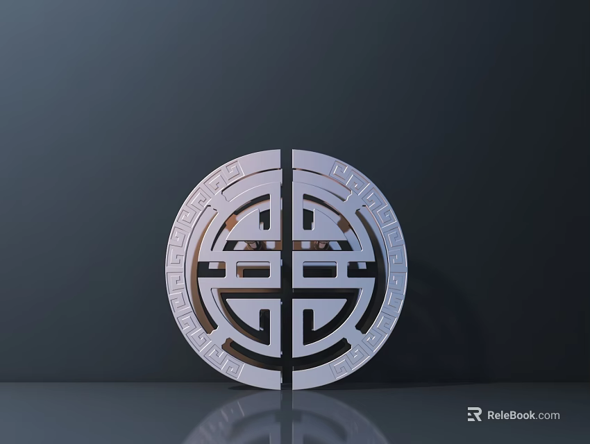 Circular Metal Door Handle With Traditional Chinese Double Happiness Pattern Design 3d model 