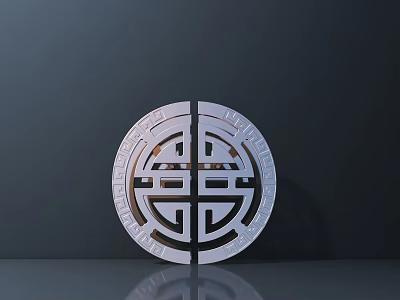 Circular Metal Door Handle With Traditional Chinese Double Happiness Pattern Design 3d model