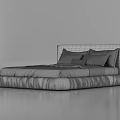Modern Minimalist Double Bed With Light Gray Headboard Dark Gray Bedding And White Frame 3d model