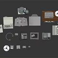 Vintage Electronic Appliances Display With Old Computers Monitors Tape Recorders And Retro Devices