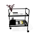 Commercial Kitchen Double Shelf Cart With Wheels For Dish Glass Storage