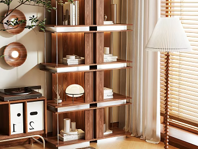 Modern Wooden Shelving Unit With Layered Storage For Books And Decorative Items 3d model