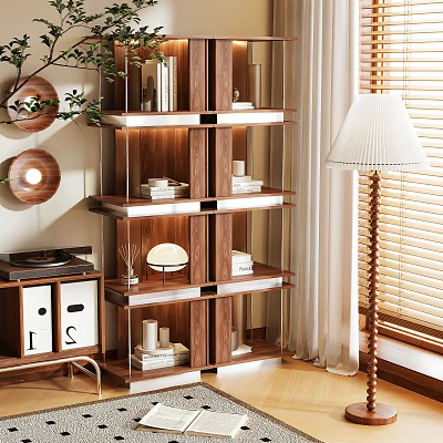 Modern Wooden Shelving Unit With Layered Storage For Books And Decorative Items 3d model