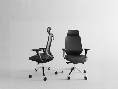 Modern Office Chairs with Mesh Back and Leather Design Armrests and Swivel Wheels 3d model