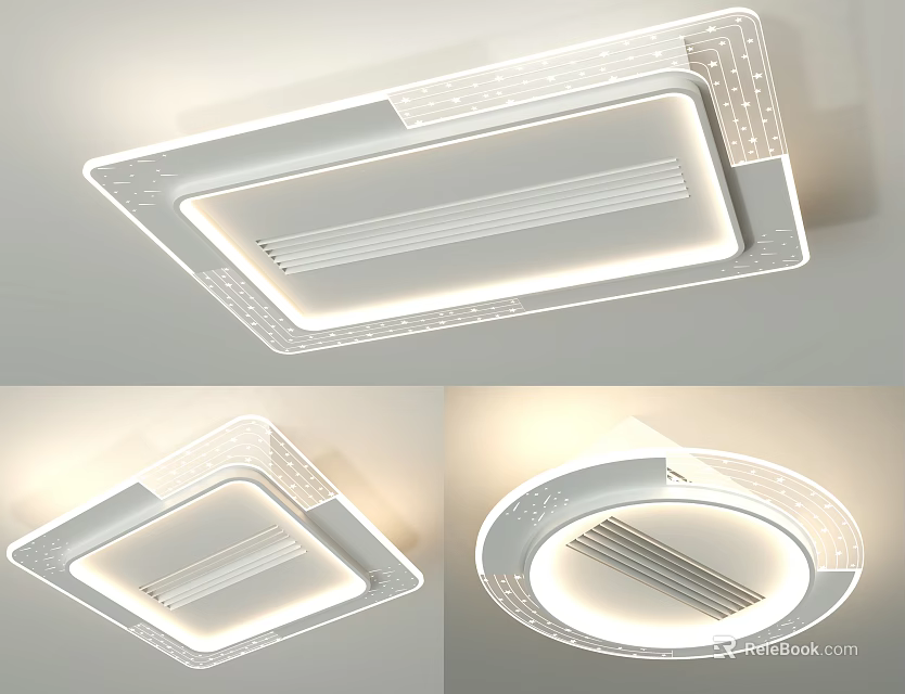 Modern Ceiling Mounted Air Conditioner Fan With Square And Round Designs And Lighting 3d model 