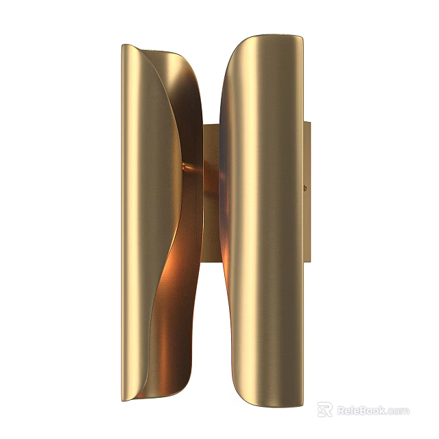 Golden Modern Wall Sconce With Curved Structure And Smooth Surface For Home Lighting 3d model 