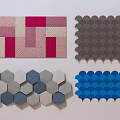 Creative Wall Decor with Geometric Patchwork Scalloped and Hexagonal Patterns in Pink Beige Gray Blue 3d model