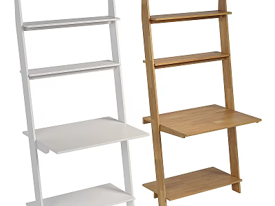 Ladder Style White And Wooden Home Shelves With Multiple Storage Tiers 3d model