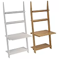 Ladder Style White And Wooden Home Shelves With Multiple Storage Tiers