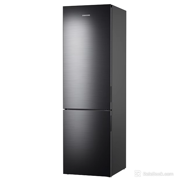 Sleek Black Double Door Refrigerator Freezer With Modern Brushed Metal Finish 3d model 