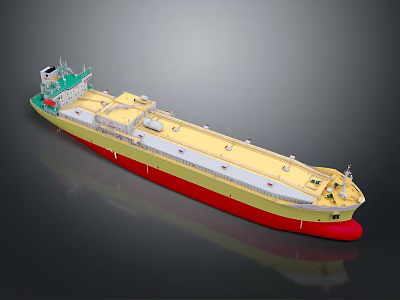 Modern LNG Ship Featuring Yellow Upper Hull Red Lower Section and Deck Equipment 3d model