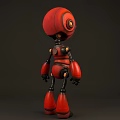 Red Robot Game Character 3D Model With Black Joints And Round Head