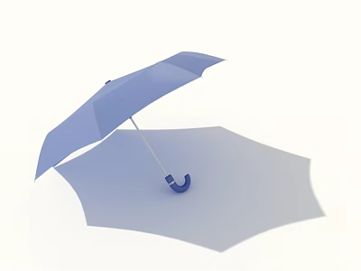 Blue Open Umbrella With Curved Handle And Soft Shadow For Daily Use 3d model