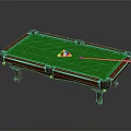 Classic Mahogany Billiard Table With Green Felt Surface Billiard Balls And Cue Stick