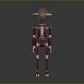 Red And White Robot Character With Hat Shaped Head Circular Eye And Mechanical Body Design