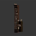 Tall And Short Dark Wooden Bookcases Filled With Books And Small Decor On Top
