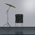 Modern Black Drum Set With Cymbal Stand On Gray Floor And Light Wall