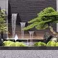 Modern Garden Feature With Waterfall Pine Tree Rocks And Green Moss 3d model