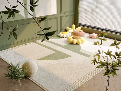 Casual Sofa Set with Colorful Pillows Green Walls Window Blinds and Living Room Rug 3d model