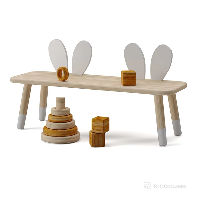 Wooden Children's Toys With Rabbit Ear Table Stacking Rings And Wooden Blocks 3d model 