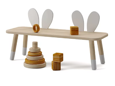 Wooden Children's Toys With Rabbit Ear Table Stacking Rings And Wooden Blocks 3d model