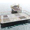 Floating Platforms On Calm Water With Yellow Railings Metal Grilles And Stairs