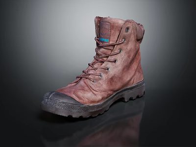 Brown High Top Lace Up Boots Featuring Distressed Leather And Rubber Sole Design 3d model