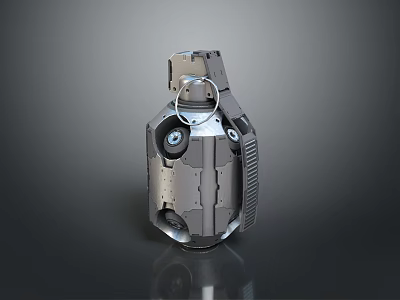 Tactical Hand Grenade With Metallic Body And Mechanical Military Weapon Design 3d model