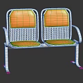 Modern Two Seater Chairs With White Frame Orange Seat Backrest Armrests And Perforated Design