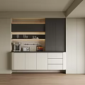 Modern Kitchen Sideboard With White Cabinets Black Doors And Storage Drawers