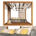Cozy Garden Nook With Wooden Frame Louvered Panels Gray Sofa And Yellow Cushions