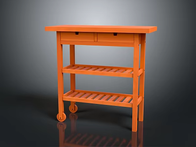 Orange Rolling Cart Featuring Drawers And Multiple Shelves Design 3d model