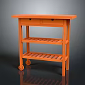 Orange Rolling Cart Featuring Drawers And Multiple Shelves Design