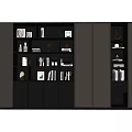 Modern Dark Gray Matte Panel Display Cabinet With Books Decorative Items And Photo Frames