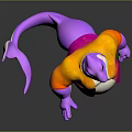 Purple Creature Character In Orange Pink Shirt And Green Shorts With Tail And 3D Design