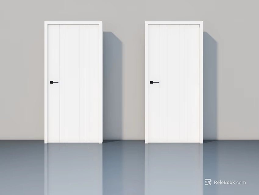 Two White Modern Hinged Doors With Black Handles In Simple Interior Space 3d model