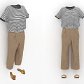 Striped Short Sleeve Top And Khaki Long Pants Outfit With Brown Sandals