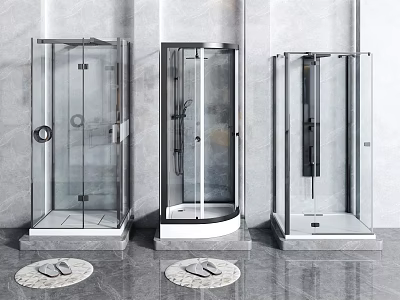 Modern Glass Shower Sauna Enclosures With Metal Frames And Non slip Mats 3d model
