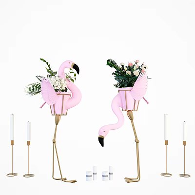 Nordic Flower Holder Net Red Flamingo Flower Holder 3d model